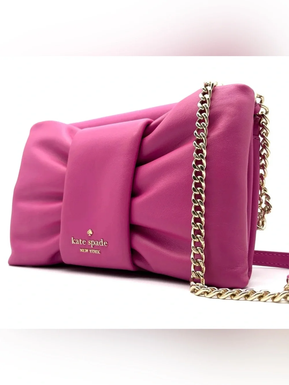 Like new! kate spade Milly Bow Flap Crossbody Pink Leather Chain Mini Bag Party